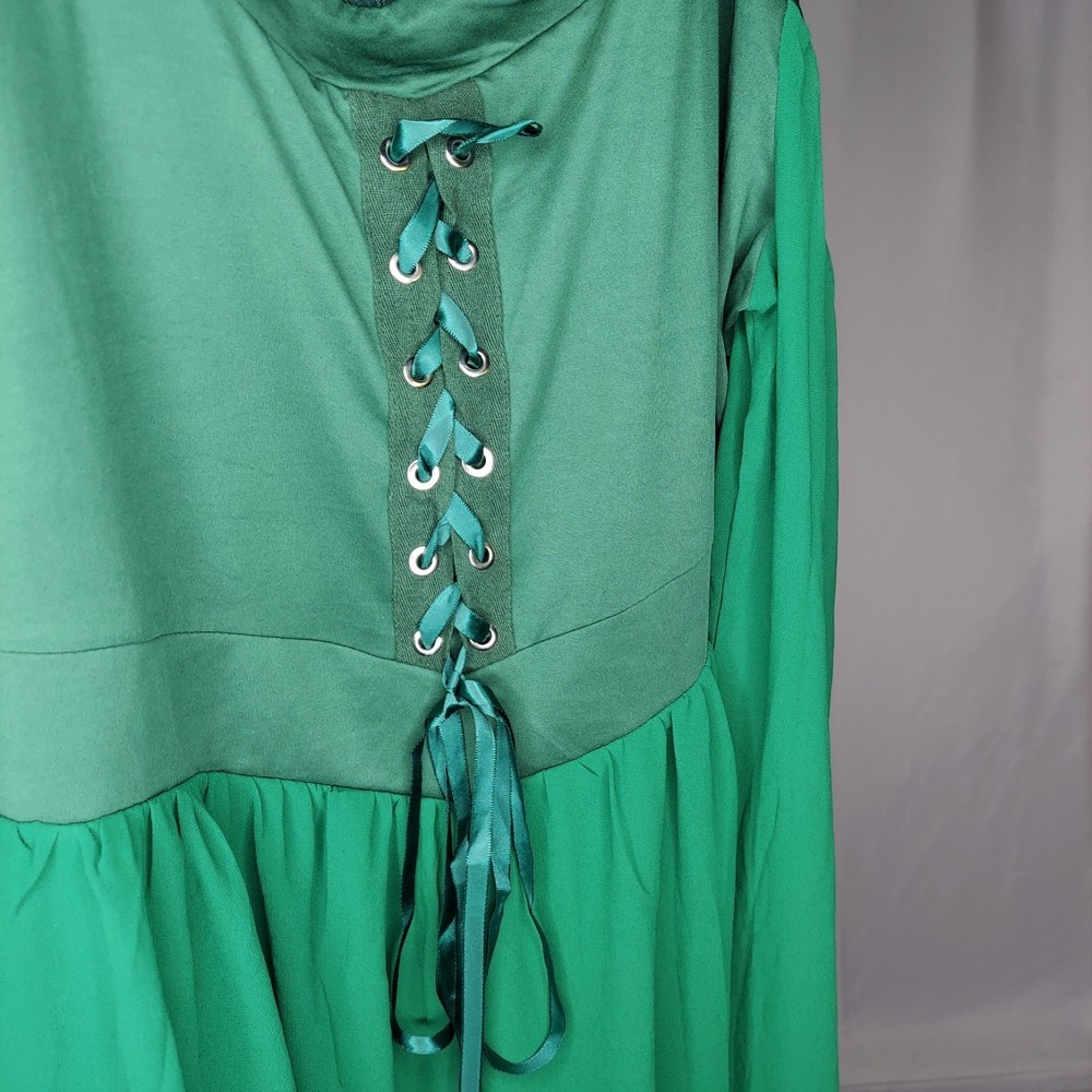 Fairycore Whimsigoth Dress 4XL Green Lace-Up Strappy Cold Shoulder‎ Renaissance - Picture 5 of 13